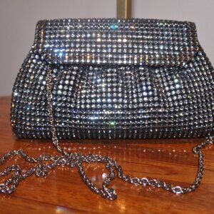 Vintage Johann Becker Swarovski Crystal Evening Clutch w  Optional Chain Bag